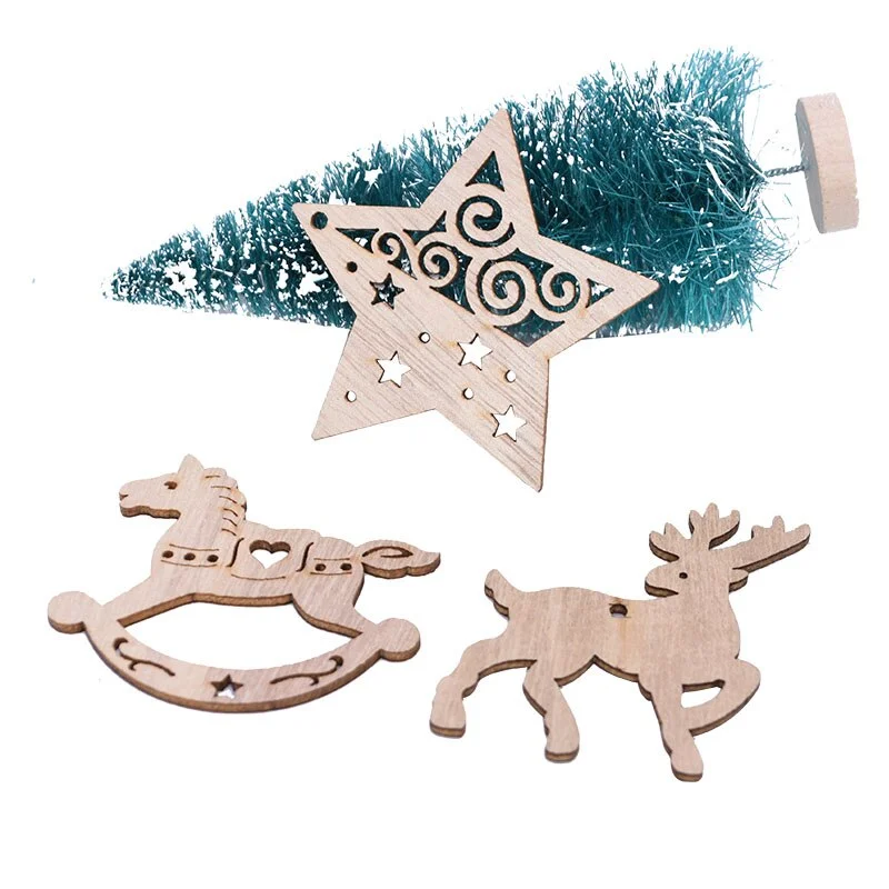 5Pcs Vintage Christmas Wooden Pendants Ornaments DIY Wood Crafts Xmas Tree Ornaments Christmas Party Decorations Kids Gift