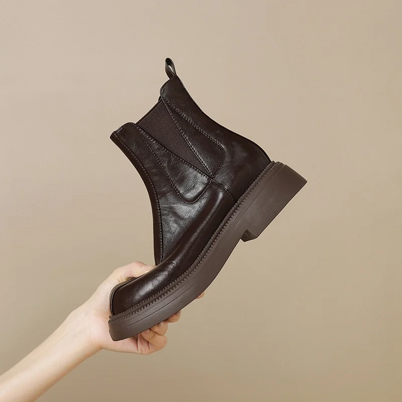 Breakj Breakj Plus Size Boots Round Head Thick Heel Short Boots Women's New Chelsea Boots Simple Medium Heel Boots