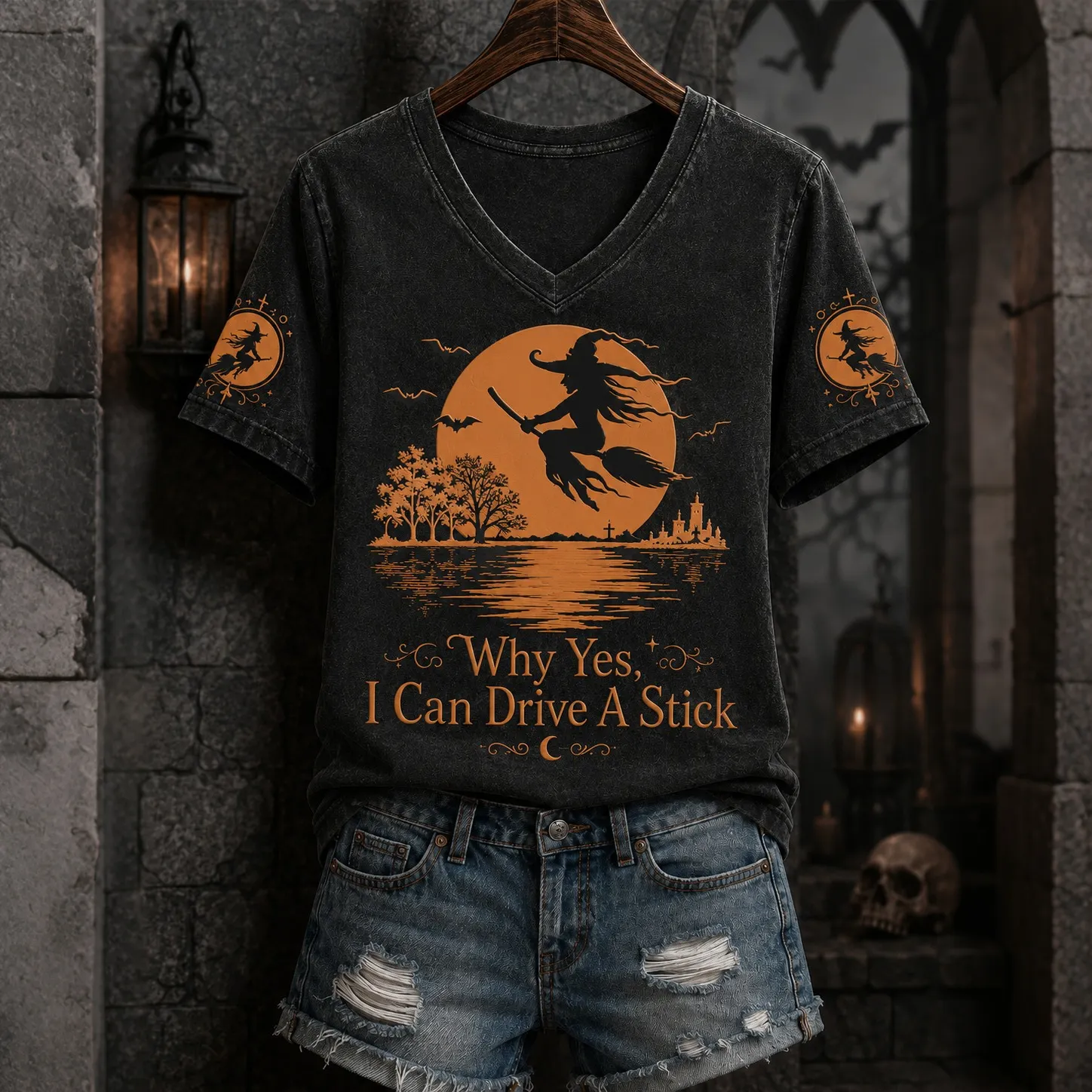 Comstylish Why Yes,actually I Can Drive A Stick Print Casual V-neck Tee
