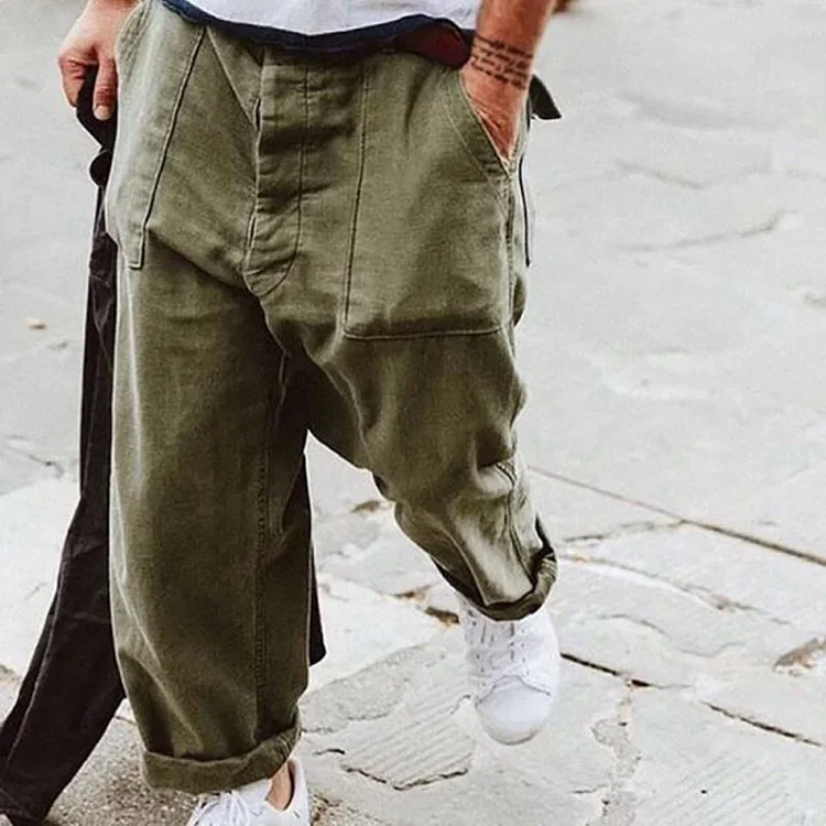 Casual Mens Solid Color Loose Trousers