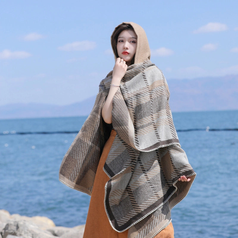 Ethnic Style Hooded Shawl Cloak Lijiang Xinjiang Tibet Northwest Tourism Wear Photograph Warm Outer Cape