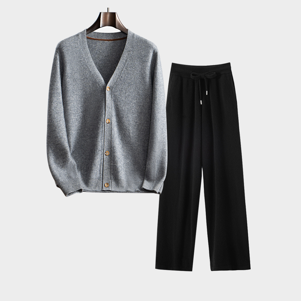 Men's Cardigan Cashmere Sweater and Pants Set | Casual Outfit REAL SILK LIFE