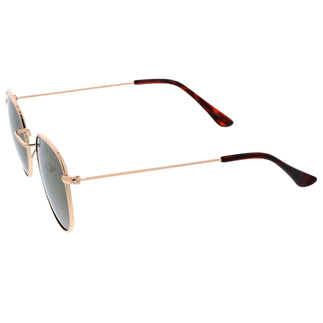 Classic Metal Slim Temple Textured Nose Bridge Mirrored Lens Round glasses 49mm