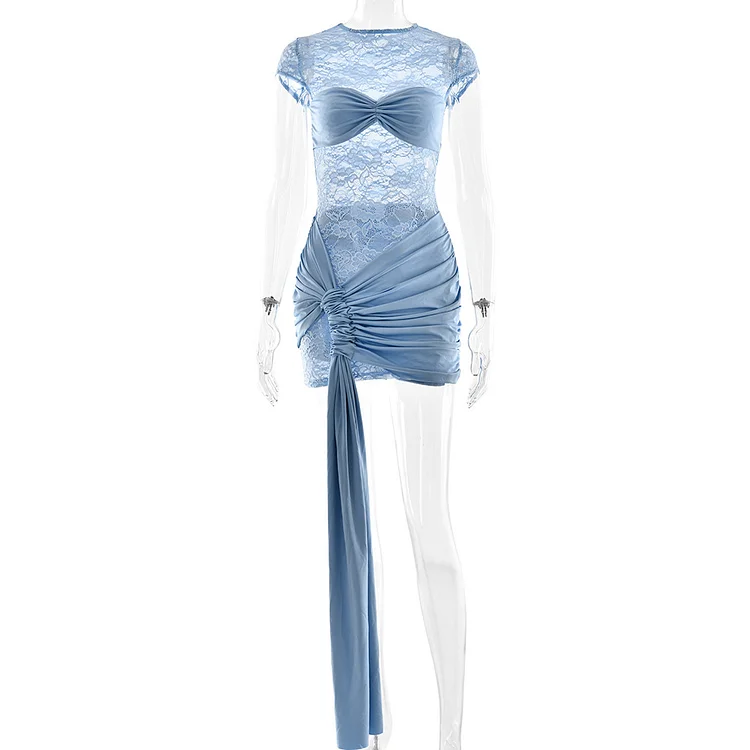 Sexy Lace Cutout See-through Ribbon Hip Skirt