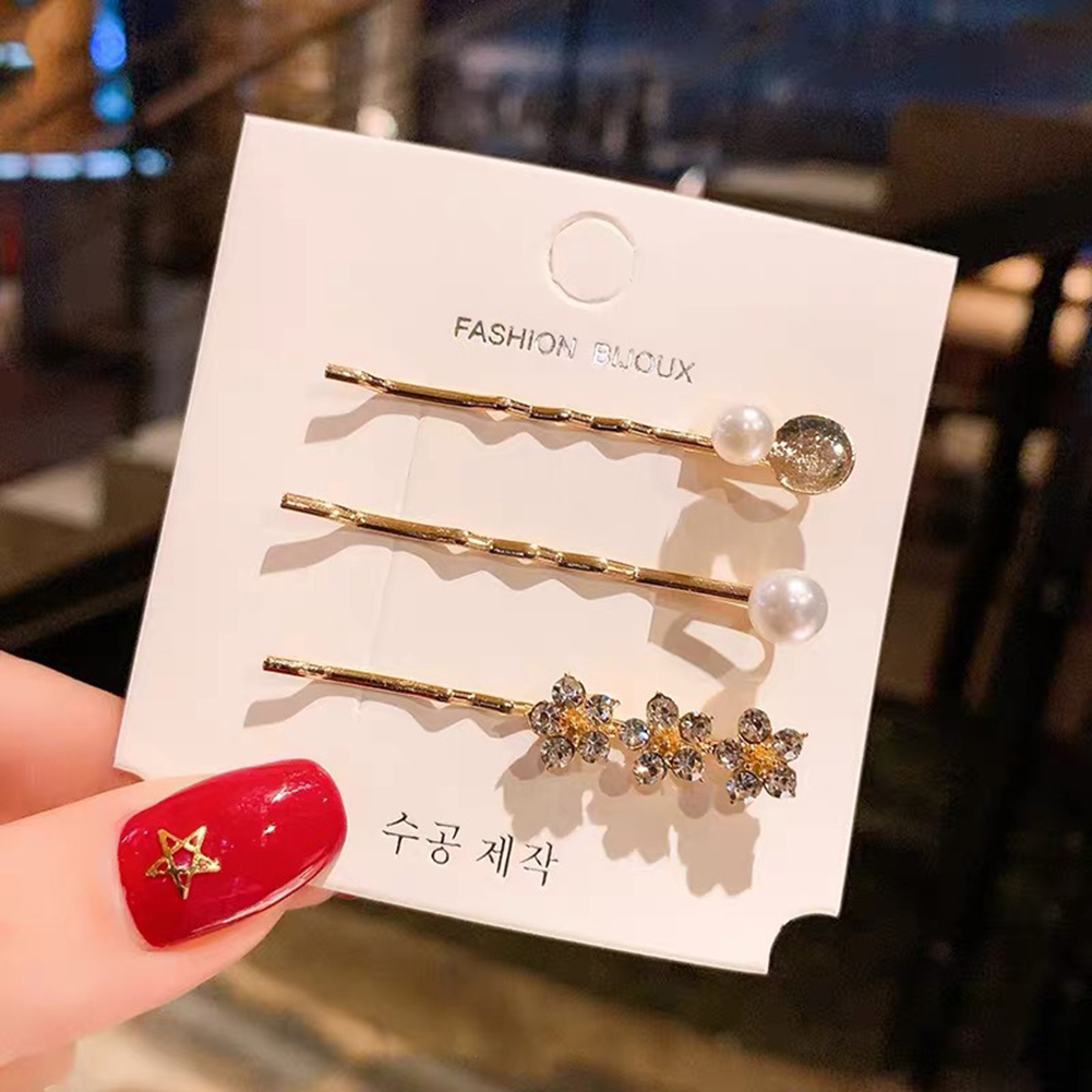 

3pcs/set Pearl Crystal Hair Clips Sweet Women Rhinestone Hairpins Headwear, Style 4, 501 Original