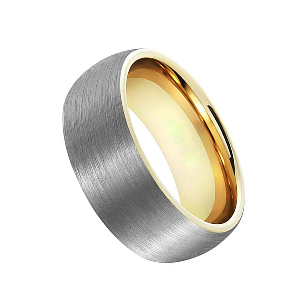 6MM 8MM Domed Brushed Gold Plated Tungsten Carbide Men Wedding Bands
