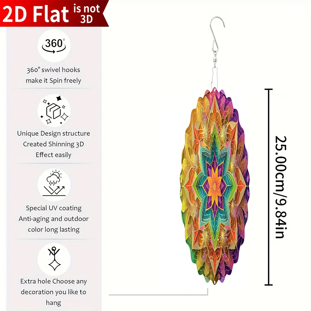 Mandalas Hanging Wind Spinner 360 Degree Rotating 3D Garden Wind Spinners 10-Inch Hanging Wind Catcher Art Gift for Home Garden Halloween Christmas (11)