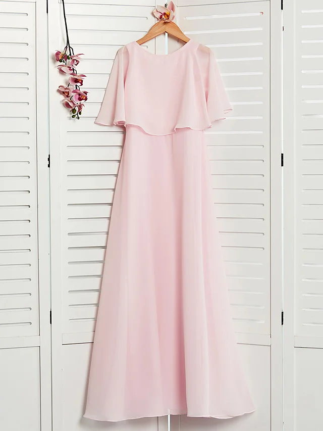 Hellodresses A-Line Jewel Half Sleeves Flower Girl Dress With Ruffles