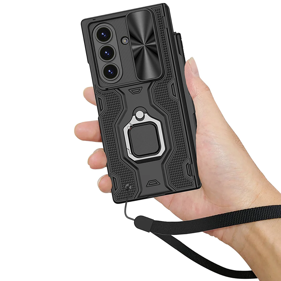 Suitable For Samsung Zfold7 Mobile Phone Case Sleeve Push Window Lens Ring Bracket Pen Slot Protective Cover Diamond Magnetic Adsorption Pen