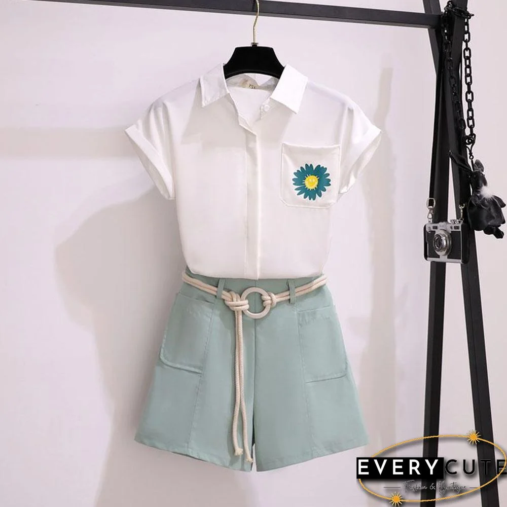 Sun Flower Blouse+Belt Shorts P15711