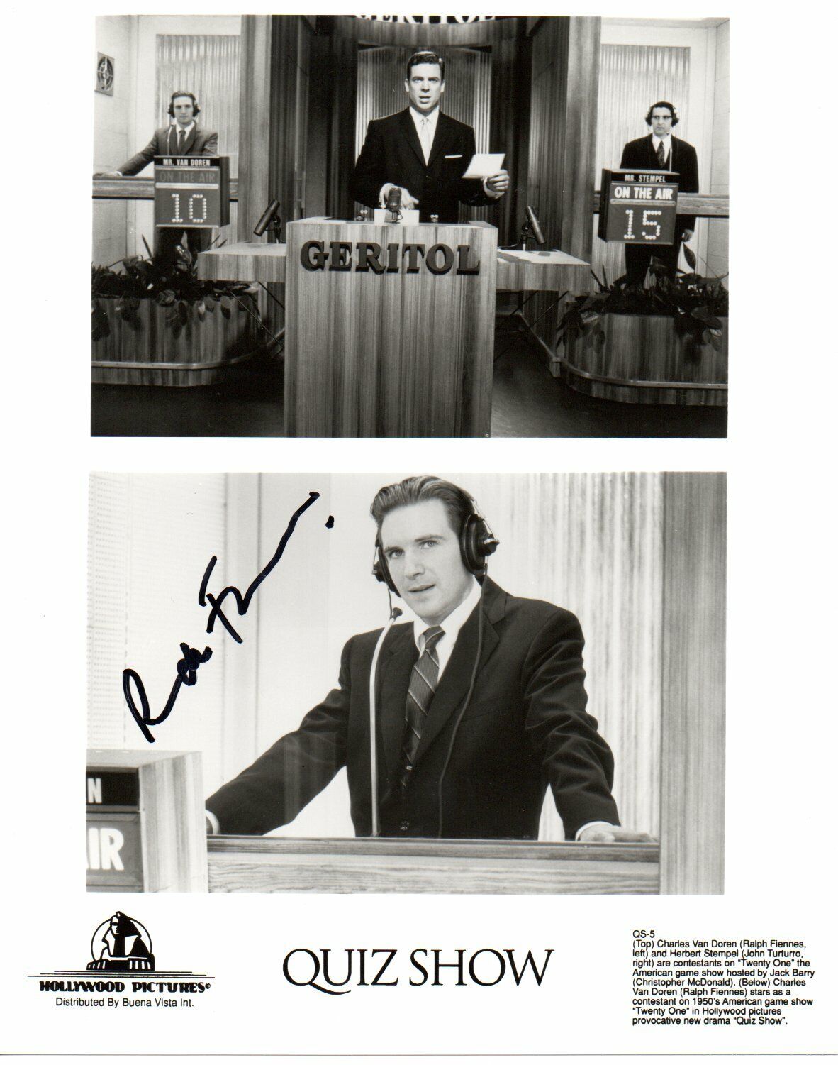 Ralph Fiennes Quiz Show Signed 10-8 Photo Poster painting