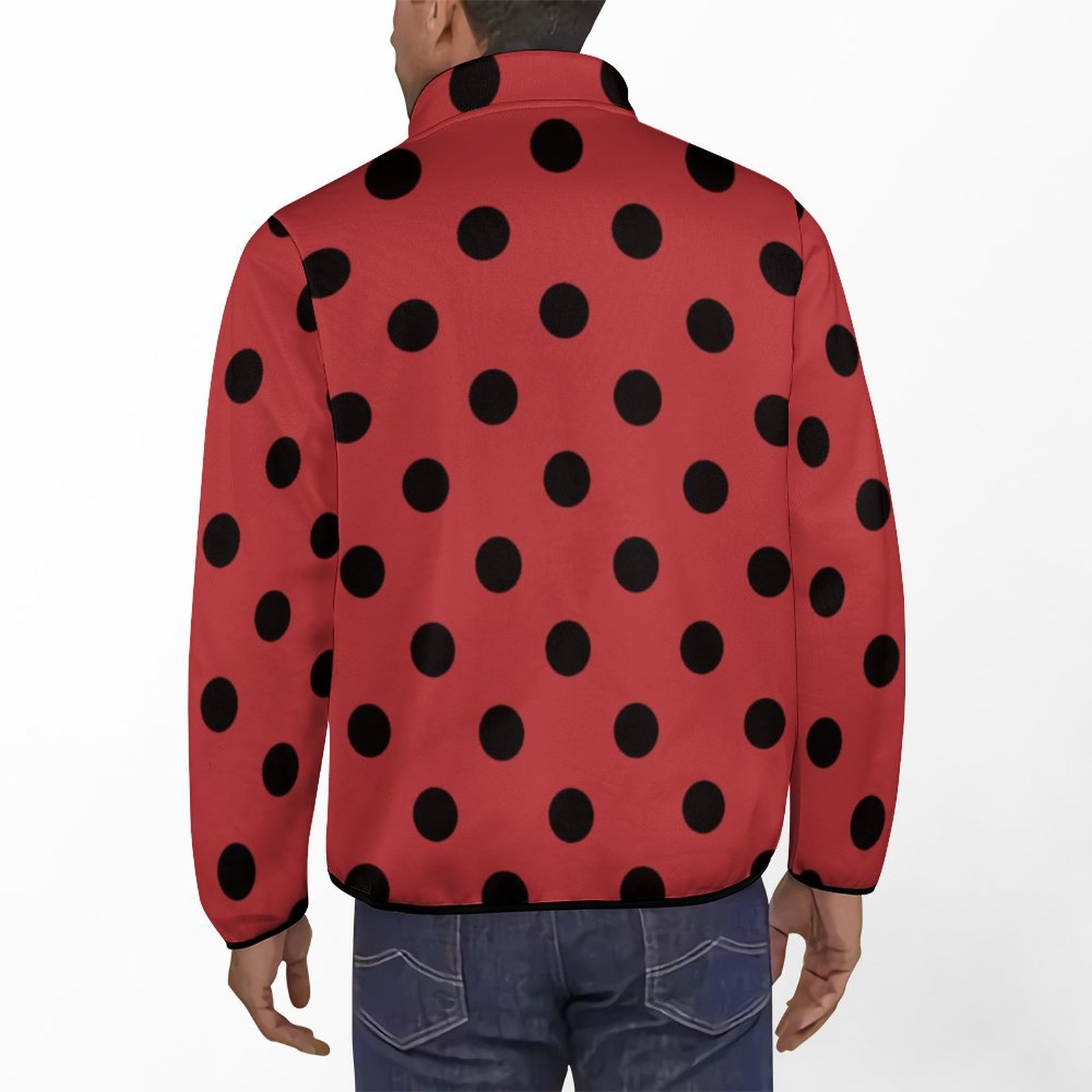 Red And Black Spot Polka Dot Ladybug Mens Sweatshirt Casual Long Sleeve Outdoor Stand Collar Button Pullover Sweatshirts