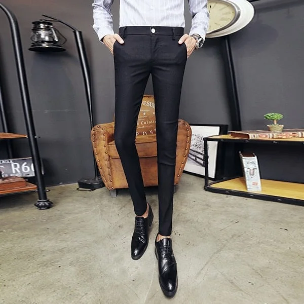 Woherb Black White Men's Trousers British Slim Fit Casual Suit Pants Men Solid Mens Skinny Pencil Pants High Quality Men Clothing