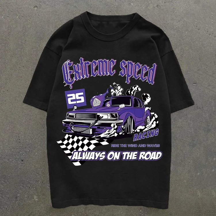 Car Extreme Speed Print Short Sleeve T-Shirt