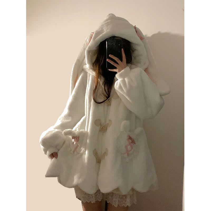 Kawaii Bunny Ears Velvet Loose Hooded Coat Outerwear