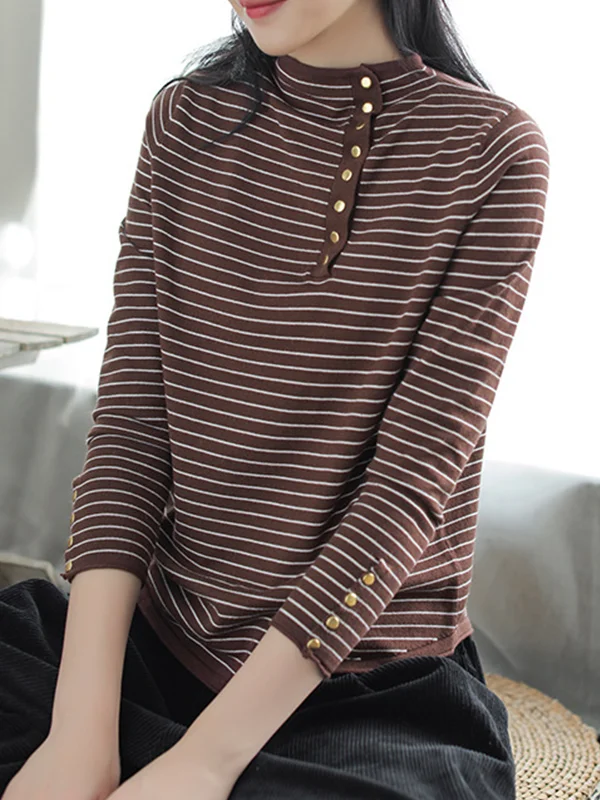 Retro Striped Stand Collar Sweatshirt - yankia