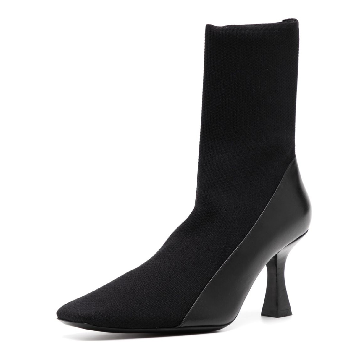 Elegant Square Toe Flared High Heel Pull On Black Booties for Women Nicepairs