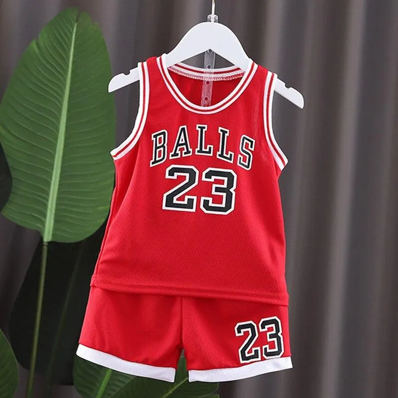 Baby Outfits Boys Girls Basketball Clothes Children Sleeveless Set Cotton NO.23 Vest + Shorts Cute Summer Sport Costume Kids