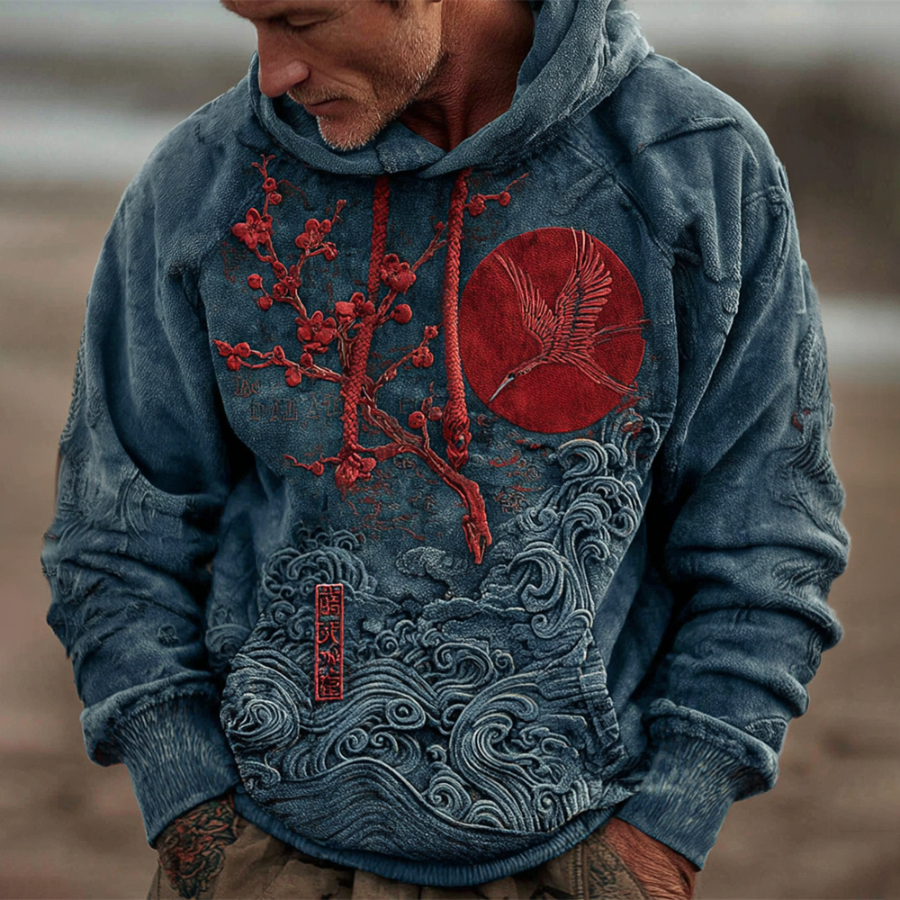 Japanese Plum & Ocean Art Men's Hooded Sweatshirt  artssus