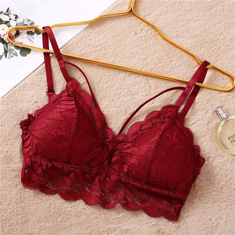 FINETOO Sexy Deep V Lace Bralette Women Floral Tank Tops Female Wire Free Lingerie Soft Padded Bra Sexy Bras Intimates S-XL New