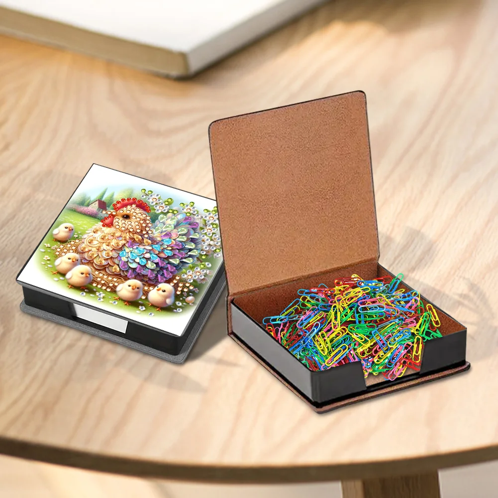 PU Chicken Diamond Painting Notecard Box with Papers for DIY Art Craft