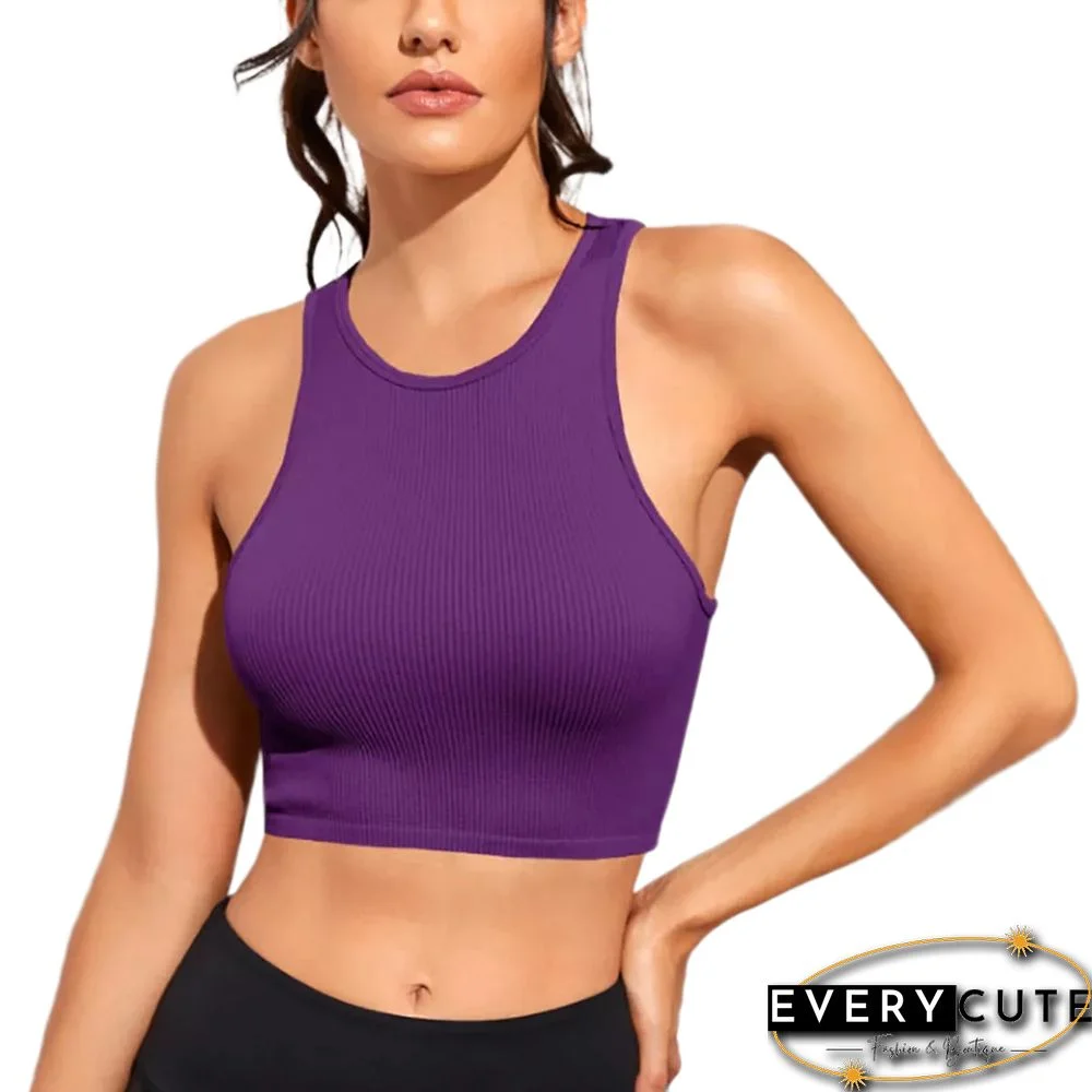 Dark Purple Rib Nylon Sports Crop Vest