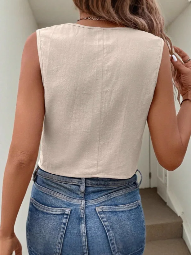 Nigikala Nigikala Women's Cotton Buttonless Sleeveless V Collar Vest Vest Women's Clothing