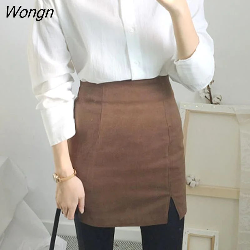 Wongn Mini Skirts Women High Waist Side-slit Korean Style Slim Trendy Elegant OL Chic All-match Female Bottom Popular Spring