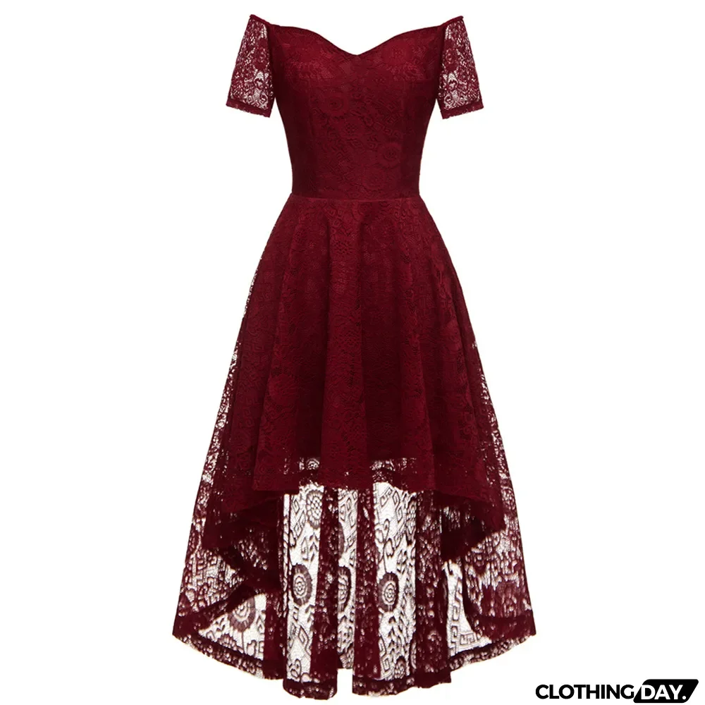 Women Sexy Elegant Off Shoulder lace Short Sleeve Mermaid Dress