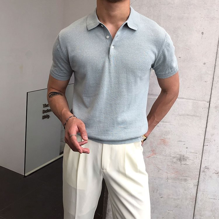 Gentleman Summer Plain Knitted Polo Shirt-Compassnice®