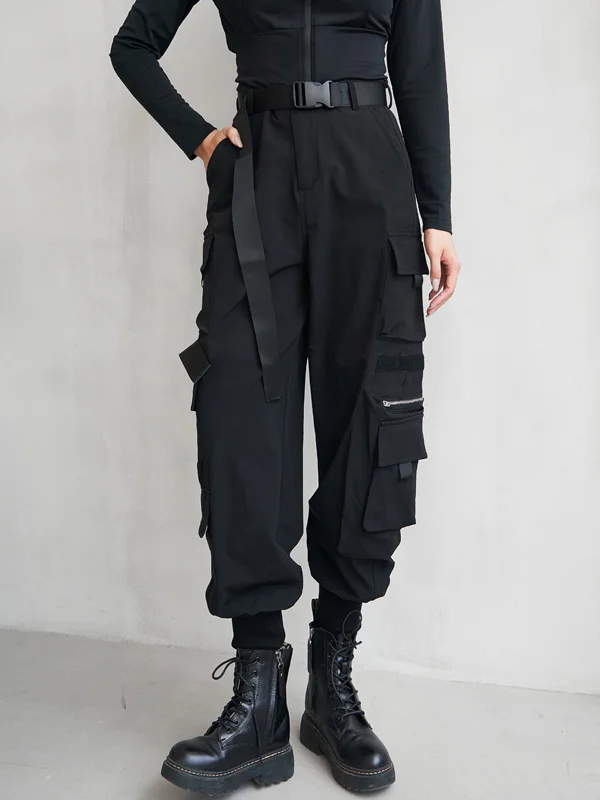 Cool Street Solid Color With Pocket High-Waist Wide Leg Pants