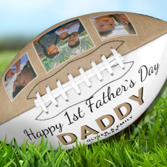 Personalized Photo Happy 1st Father's Day Daddy Keepsake 3 Photo  Football Rugby Gifts For Football Lovers Father's Day Football Gifts for Dad, Son, Grandpa