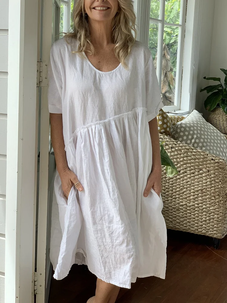Women's Cotton And Linen Loose And Large Dress-Mayoulove