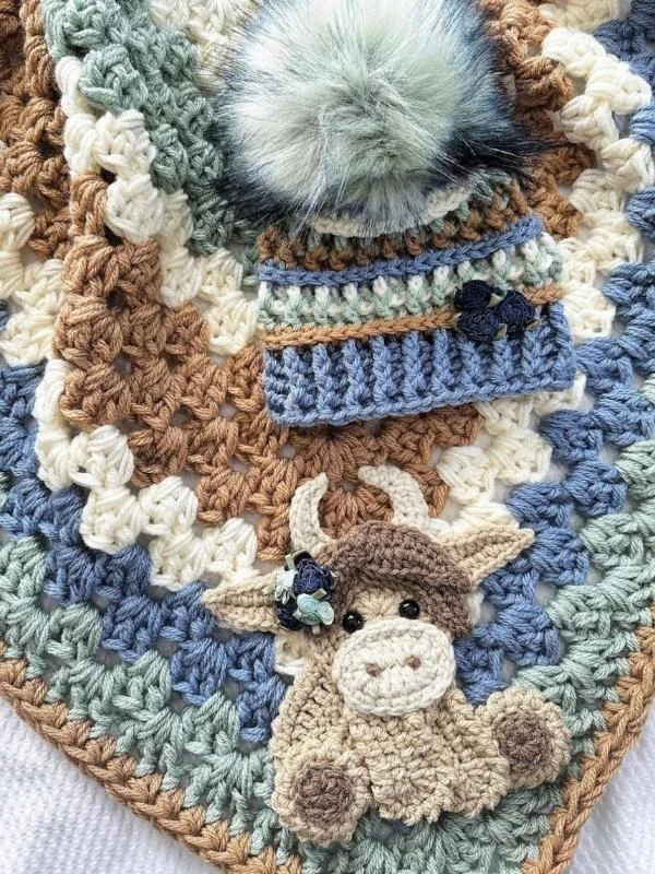 Lulusnow Handmade Blue Cow Baby Blanket Crochet Animal Baby Blanket Gifts For Baby 