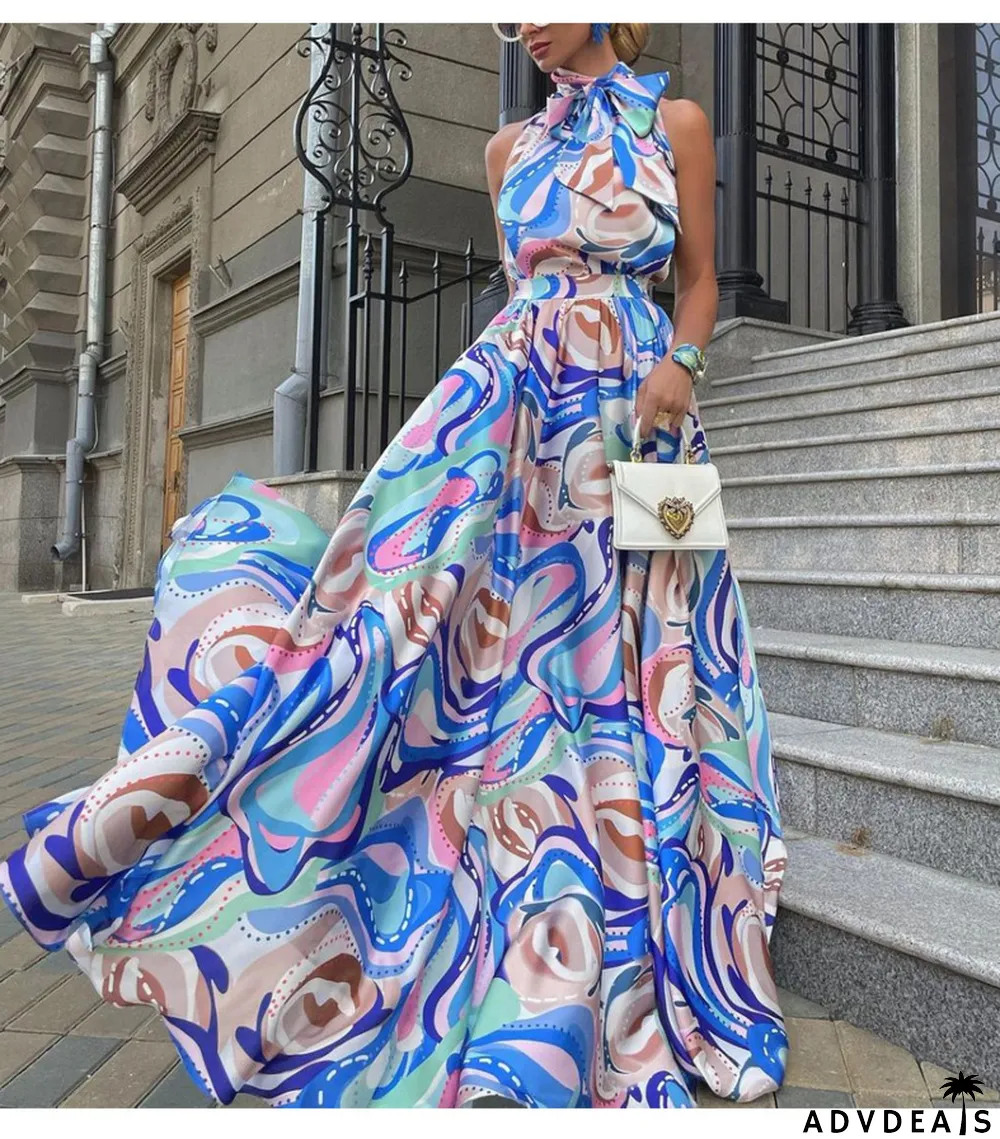 Women Fall Sexy Printed Backless Strap Dress