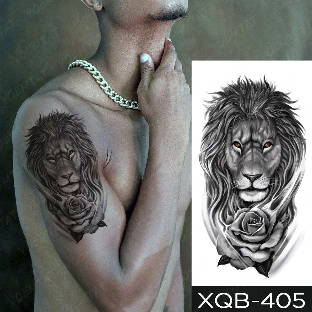 Sdrawing Temporary Tattoo Sticker Old School Lion Wolf Flash Tatto Triangle Geometry Body Art Arm Fake Tatoo Men Women