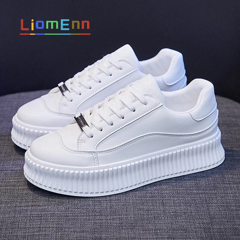 Ladies Platform White Sneakers Women Sports Shoes 2021 New PU Leather Flat Vulcanized Casual Shoes Walking Tennis Female Basket