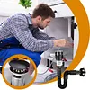 3In1 Bathroom Sink Drain Kit Flexible P-Trap Drain Pipe Replacement with Pop Up Stopper Expandable Flexible Downspout Pipe Anti Odor Filter Water Pipes