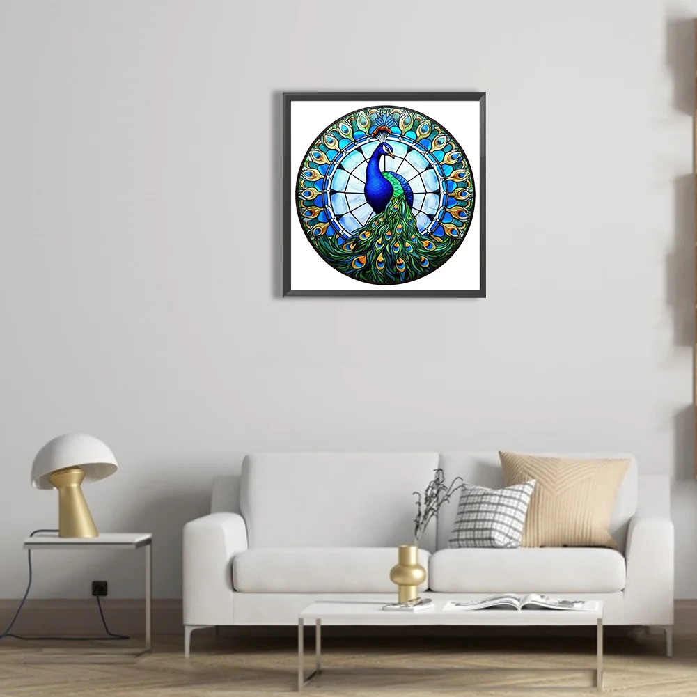 Diamond Painting - Full Round Drill - Stained Glass Peacock(30*30cm)