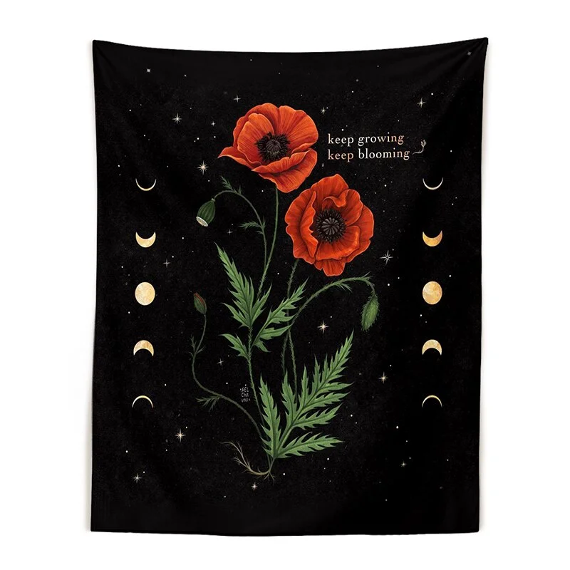 Botanical Mushroom Tapestry Wall Hanging Vintage moon phase Hippie Bohemian Tapestries Colorful Psychedelic INS Home Decor