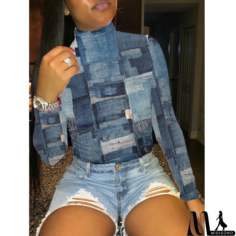 MidiSono - Plus Size Turtleneck Long Sleeve Pullover Tops