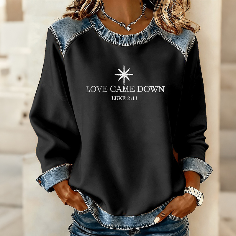 Womens Christmas Faith Art Crew Neck Casual Sweatshirt wearshes