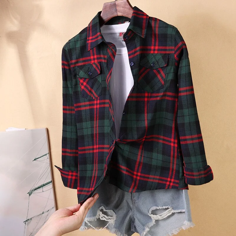 Women Blouses Shirts Tunic Womens Tops And Blouses 2020 Womenswear Long Sleeve Clothing Button Up Down Plaid Good Quality New