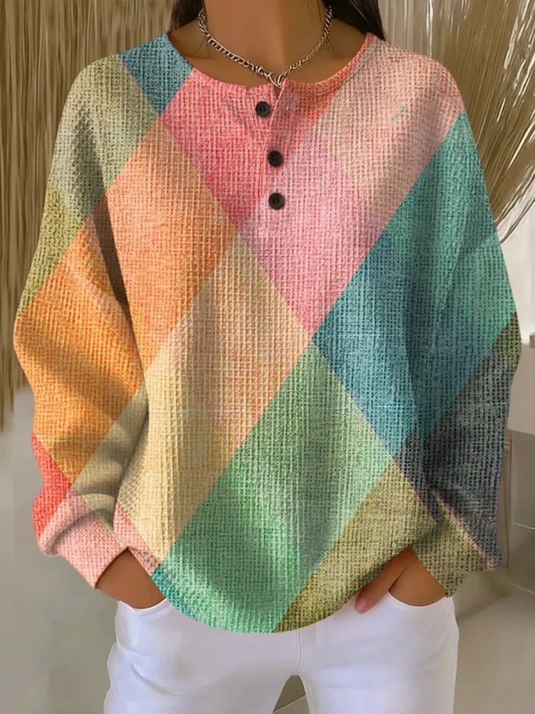 Women's Art Colorful Geometry Print Casual Cotton Shirt