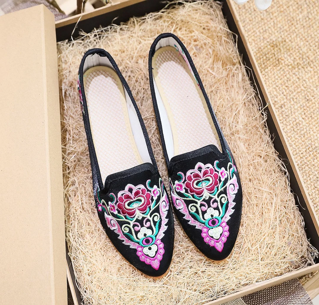 Colourp Colourp Shoes Single Shoes Ethnic Style Embroidered Cloth Shoes Spring And Autumn Bright Silk Cloth Muller Women's Single Shoes