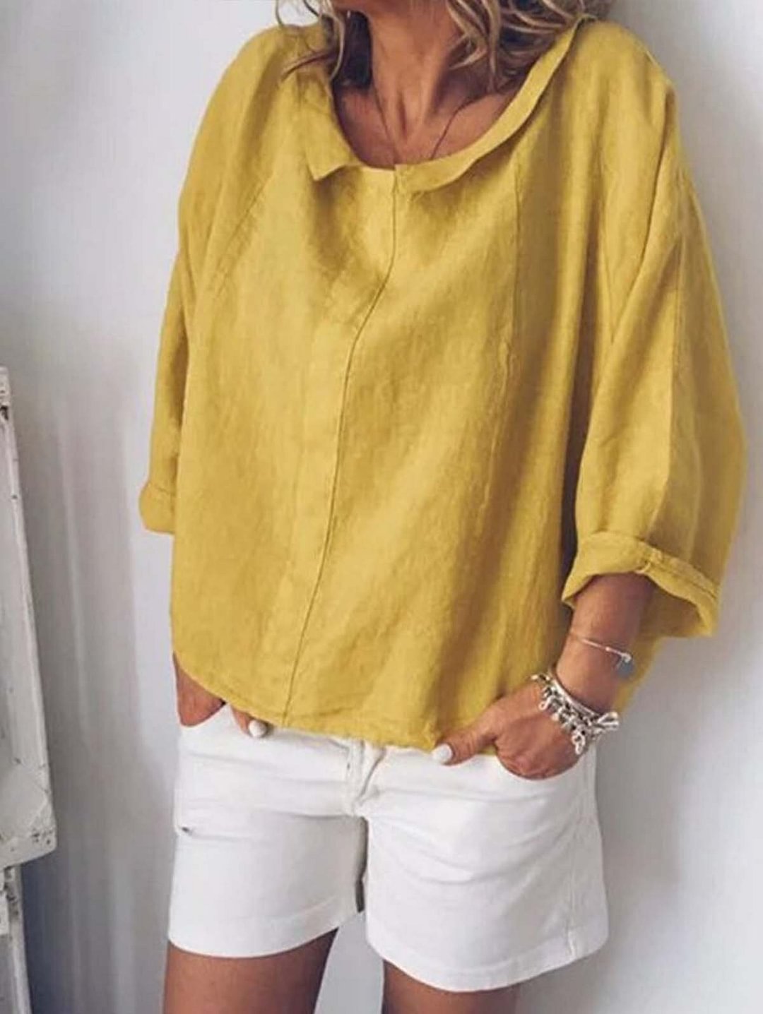 Women's Solid Color Small Lapel Pullover Cotton Linen Shirt
