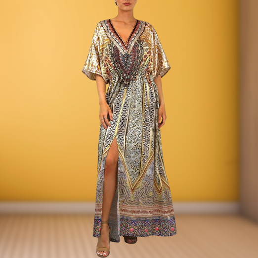 Colors Of Fashion Satin Kaftan Maxi Dress