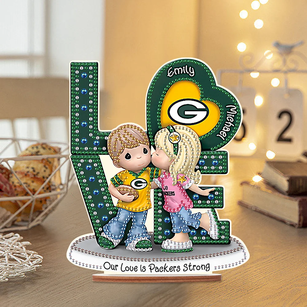 DIY LOVE Green Bay Packers Wooden Special Shape Diamond Painting Desktop Ornaments for Home Decor