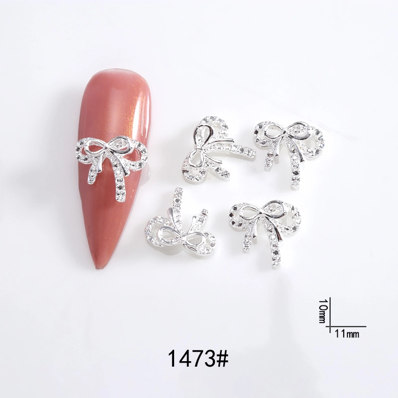 Lz Japanese Internet Celebrant Hot Manicure Diamond Bow Three-dimensional Metal Gold And Silver Super Flash Nail Jewelry Bow Tie