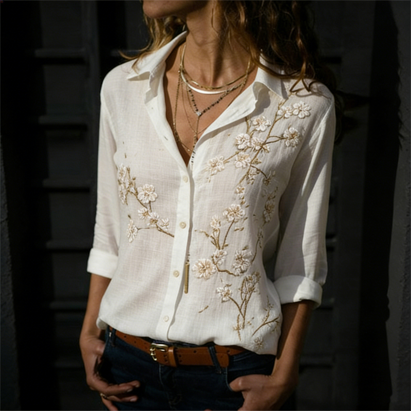 Classy Almond Blossom Japanese Art Linen Blouse wearshes